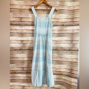 Patagonia Women's Garden Island Blue Striped Hemp Organic Cotton Midi Dress Sz M